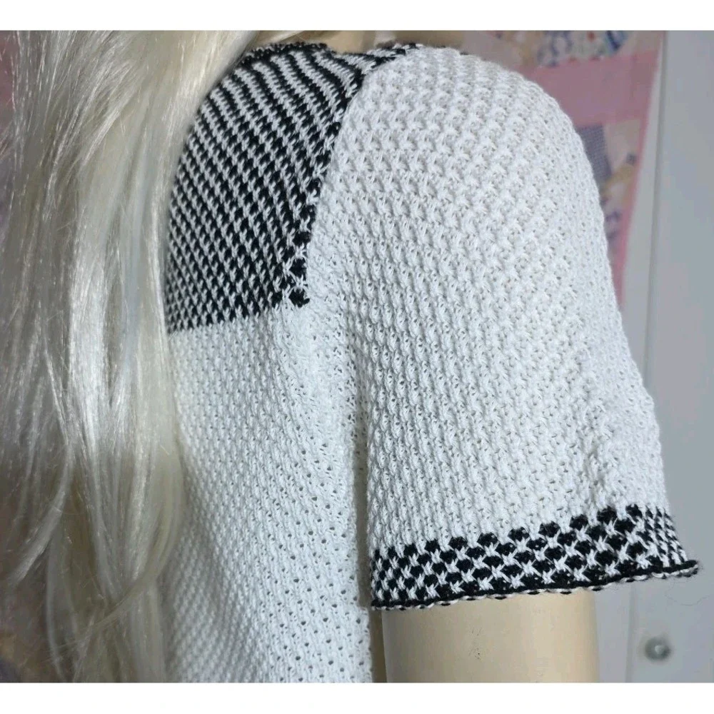 Anthropologie Black And White Knit Women's short sleeve‎ sweater With Tassels S